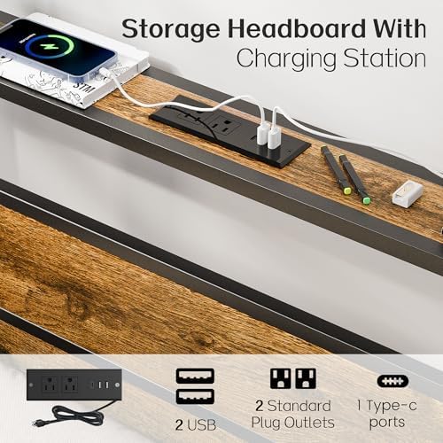 Liians Twin Bed Frame with Storage Headboard USB Charging Station, Smart LED Lights, Metal Platform Bed Easy Assembly, No Box Spring Needed - Image 4