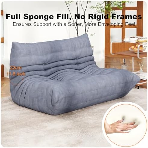 Full Foam Loveseat Sofa, Adult Bean Bag Floor Couch with Waterproof Fabric | Grey, armless fireside shape for living rooms, apartments, offices, reading corners, movie nights, and daily lounging. - Image 6