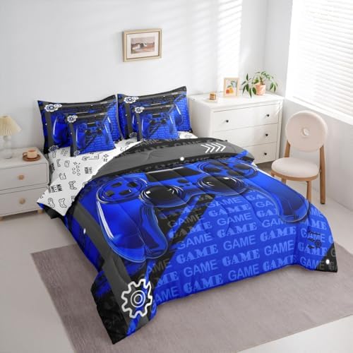 Feelyou Gamer Comforter Set with Sheets 7 Piece King Size Game Controller Bed in a Bag for Boys Gaming Gifts Bedding Set Gamepad Blue and Black Bed Set with Comforter,Sheets,Pillowcases - Image 2