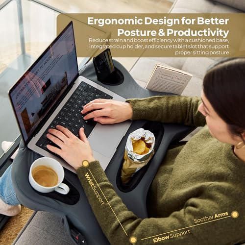 Oversized Lap Desk Pillow – 27in Foam Couch Desk with Cup Holder & Storage - Image 4