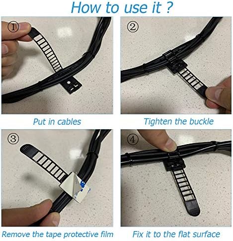 50pcs 2 Sizes Adjustable Adhesive Cable Ties Cable Clips Wire Strap Cord Clamp for Cable Management at Home and Office + 100pcs Nylon Zip Ties - Image 5