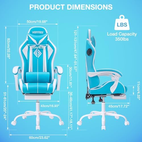 RGB Gaming Chair with Speakers Massage LED Lights Game Chairs-Sky Blue | Bluetooth Computer Gaming Chair with Footrest Video Game Chair for Adults Ergonomic High Back Gamer Chair with Lumbar Support - Image 2