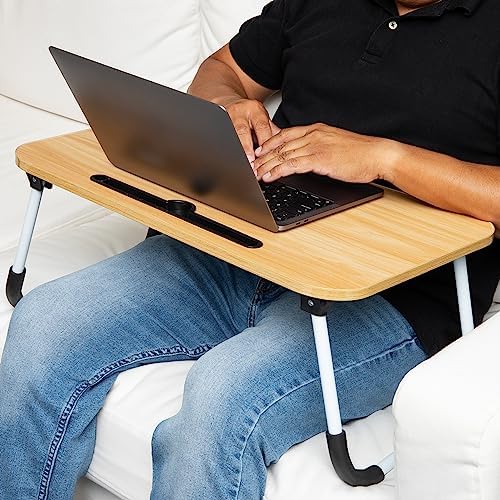 Mind Reader Lap Desk Laptop Stand with Folding Legs, Portable Bed Tray Table for Laptop, Breakfast, Reading, Crafts, MDF, Beige - Image 6