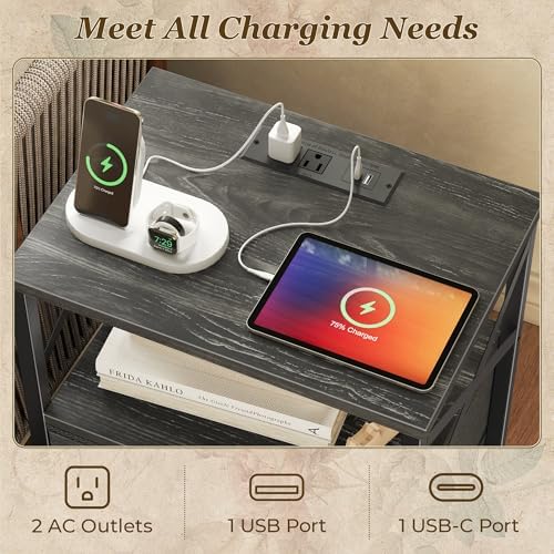 Huuger Nightstand Set of 2 with Charging Station, USB-C Port, End Tables - Image 4