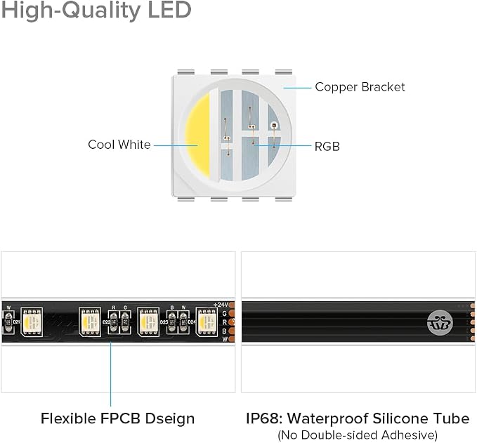 BTF-LIGHTING RGBW LED Strip IP68 Waterproof Cool White DC24V 16.4FT 300LED - Image 3