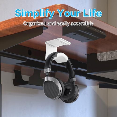 YAODHAOD Headset Hanger Holder Wall Mount, Sticky Headset Stand Holder Clip Under Desk for All Headphone/Controller (White,Removable Hanging Style) - Image 2