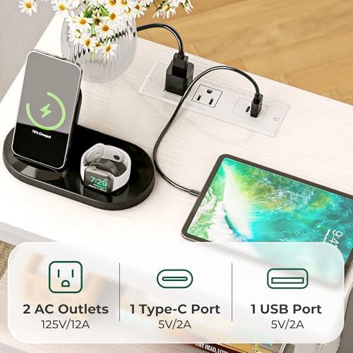 Huuger Nightstand with Charging Station, 27.6 Inch Bedside Table,Side Table - Image 4