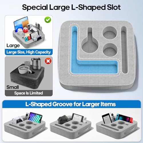 Couch Cup Holder Tray, Couch Caddy for Drink, Snack, Phone, Remote, Ipad, Game Controller, Large-size Sofa Cup Holder for Bed, Sofa, Car, Desk, Gray - Image 3
