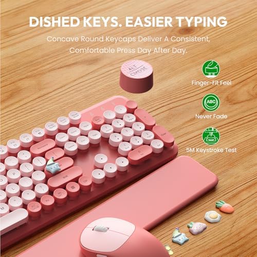 Wireless Keyboard and Mouse Combo, Typewriter Keyboard with Magnetic Wrist Rest, Full-Size Cute Round Keycaps, Sleep Mode, 2.4G Keyboards for Mac/Windows/PC, Office or Home, Trueque CK23Pro - Image 6