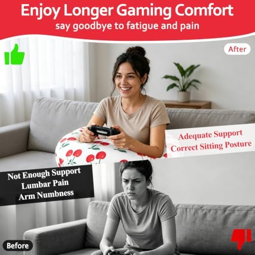 Ergonomic U-Shaped Gaming & Lap Pillow for Crocheting - Cute Little Cherry Crochet Pillow with Elbow & Arm Support, Lap Desk Pillows for Reading, Playing or Crocheting, Suitable for Adults - Image 7