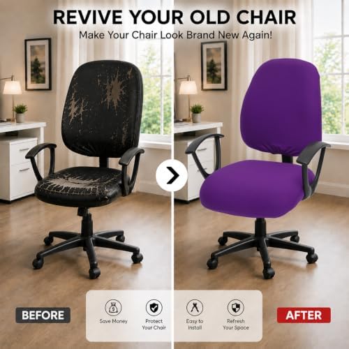 Super Stretchable Separate Office Chair Seat Covers - Universal Spandex Computer Chair Slipcover - 180GSM Washable Rotating Backrest Coverings & Cushion Protectors for Dogs, Cats, Pets - Image 2