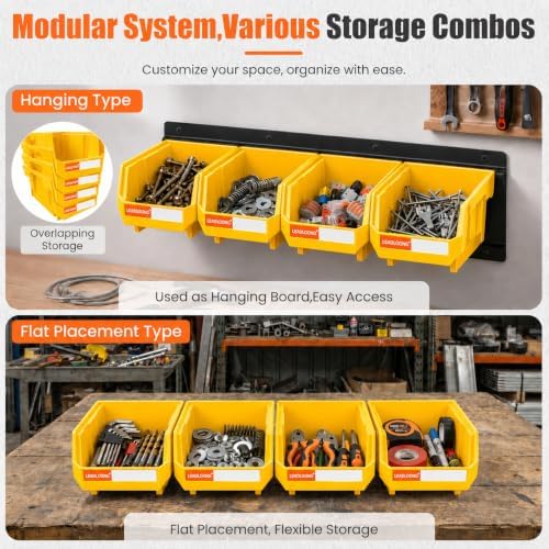 16pc Wall-Mounted Storage Organizer Set with Metal Rails Yellow - Image 5