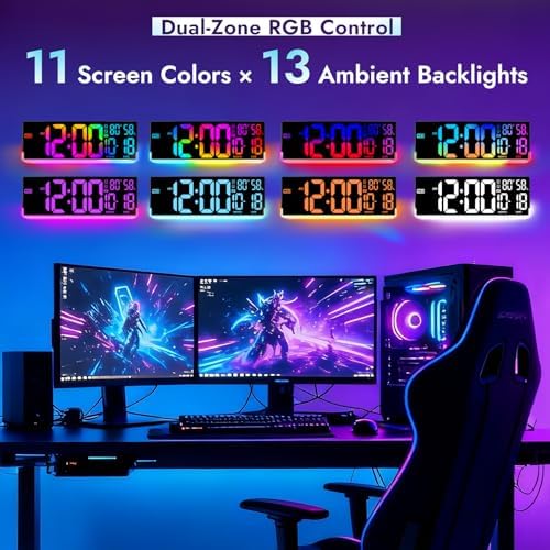 16.5" Large Digital Wall Clock for Classroom, Sync Screen RGB Backlight - Image 2