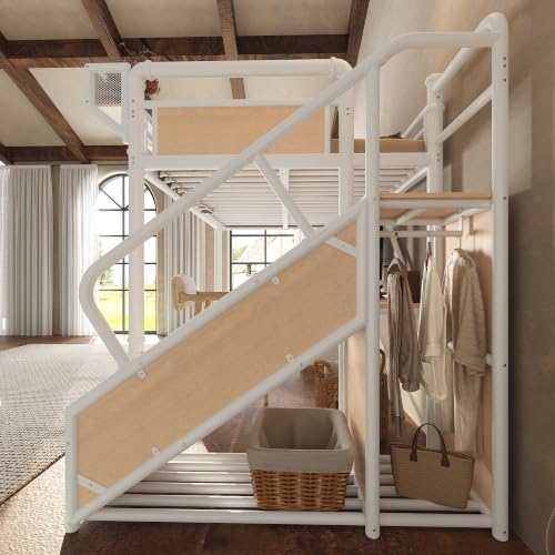 Bellemave Full Metal Loft Bed with Stairs and Desk for Kids,Adults,White - Image 5