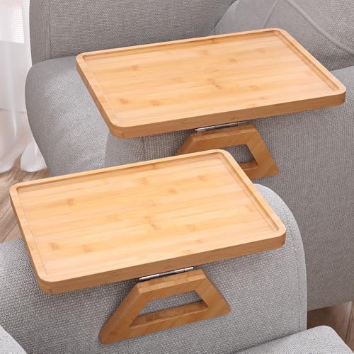 2 Pack Bamboo Couch Arm Tray,Folding Sofa Armrest Table（Natural） by DANFOXER