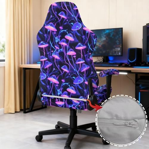 Mushroom Gaming Chair Covers with Armrest Set of 4 Office Desk Chair Slipcovers Non Slip Armrest Computer Chairs Slipcovers with Straps for Home Living Room Decorations - Image 3