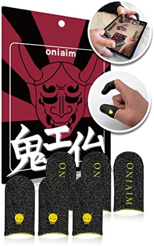 鬼エイム OniAim Gaming Finger Sleeves High Sensitivity Silver Fiber Mobile Game Thumb Covers for FPS, Sound Games, PUBG Anti-Sweat 6-Pack DemonSleeves (Yellow) by OniAim