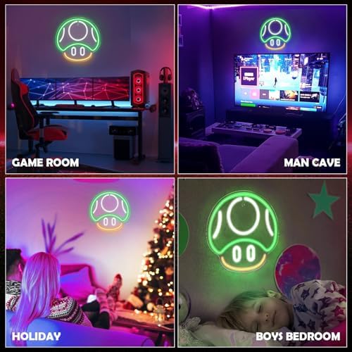 Kavaas Gaming Neon Sign, Mushroom Neon Sign for Game Room Decor, Man Cave, Kids Room - Gaming Mushroom Wall Decor - Gamer Gifts for Boys, Kids (Green) - Image 7