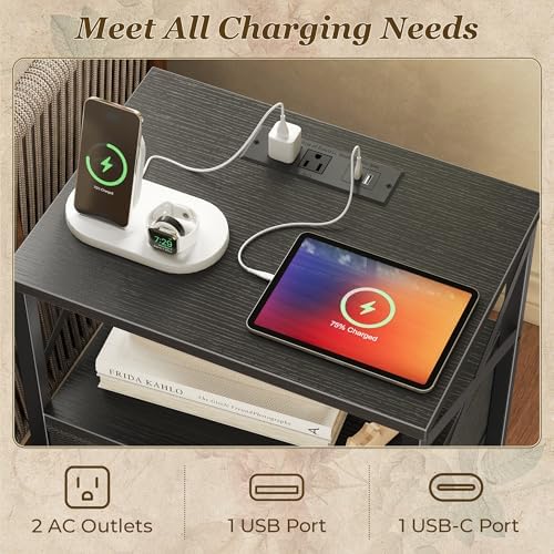 Huuger Night Stand with Charger Station, USB-C Port, End Table - Image 4