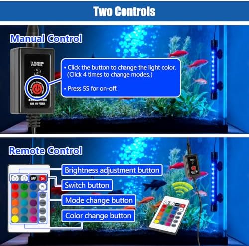 LED Aquarium Light with IP68 Waterproof and Memory Function Submersible Fish Tank Light with Remote and 16 Colors 23 Inches Brightness Adjustable Underwater Light Bar for Fish Tank Aquarium - Image 3