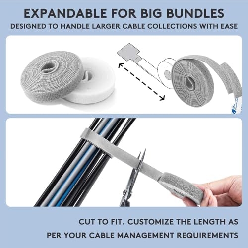 Adhesive Under Desk Cable Management Kit - 45 PCS Sticky Back Velcro Ties + 2 Rolls Extension Straps for No Drill Cord Organization, Home Office (Mixed Colors) - Image 7