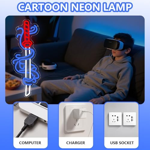 Japanese Sword Neon Sign, Anime Samurai Sword Neon Signs for Wall Decor, Game Room Decor for Boys,Gamer Neon Light up Sign for Gaming Lights Decor,Best Birthday Gift for Teenage Boys and Girls - Image 2