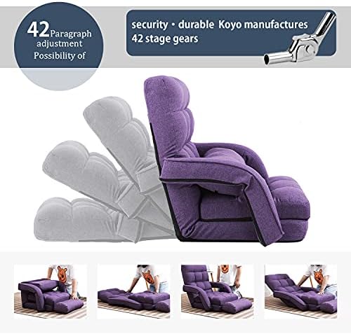 Floor Chair, Chaise Lounge Indoor, 14-Position Adjustable Folding Lazy Sofa with Armrests and a Pillow Padded Gaming Chairs for Living Room, Bedroom Factory Price (Purple) 8803PU - Image 4