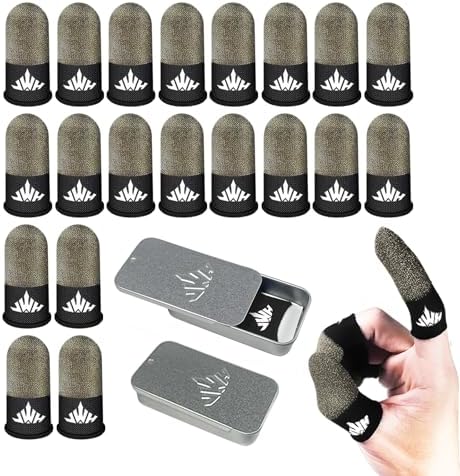Jwh 20 Pack Mobile Phone Gaming Finger Sleeves with 2 Pcs Storage Box Ultra Thin Pure Silver Fiber Silky Gaming Accessory Thumb Sleeve for Pubg Guantes para Dedales Dedos Gamer Finger Gloves ​Cots by JWH