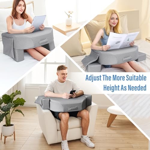 LEBENGURU Reading Pillow for Laptop, Extra Large Armrest for Bed, Grey - Image 2