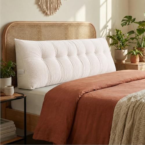 Wedge Reading Pillow Headboard King Size, Headboard Bolster Pillow for Bed, Triangular Backrest Cushion with Removable Corduroy Cover, White by DVUAY