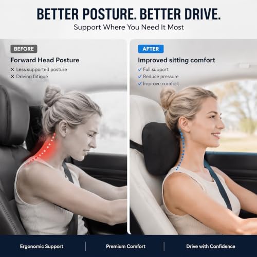 2 PCS Car Pillow for Driving Seat Soft Suede Headrest Neck & Lumbar Support | Universal Fit,Pain Fatigue Relief,Comfortable Plush,Elastic Adjustable Strap,Travel Sleep,Breathable Machine Washable Cover - Image 3