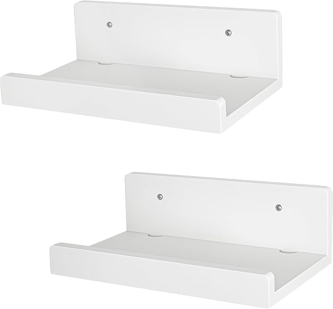 Floating Wall Shelves Set of 2, 12-Inch Solid Wood Shelves with Cable Holes, Small Display Shelf for Router, Webcam, Smart Speaker, Camera – White - Image 8