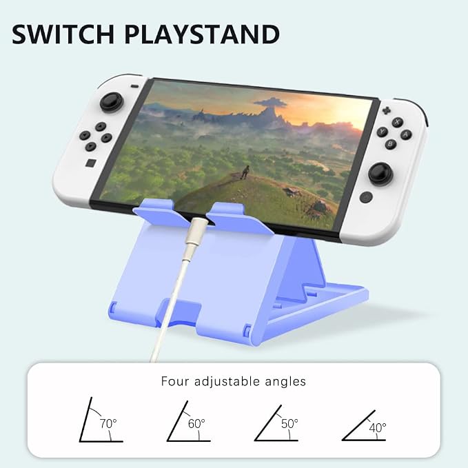 Stand Compatible with Nintendo Switch, Adjustable Switch Playstand, Foldable Phone Stand for Desk, Compact & Portable Switch Holder Accessories (Purple) - Image 3