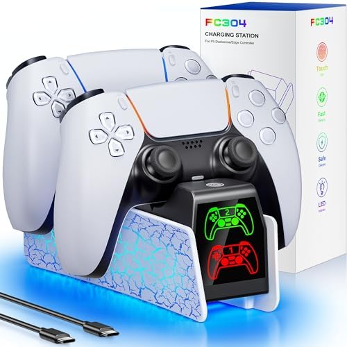 Charging Station for P S5 Controller, Fast DualSense Charger Dock with RGB Touch Control, Controller Indicator Light Stand Compatible with PlayStation 5 Dualsense Edge Accessories by HEYLACOOLX