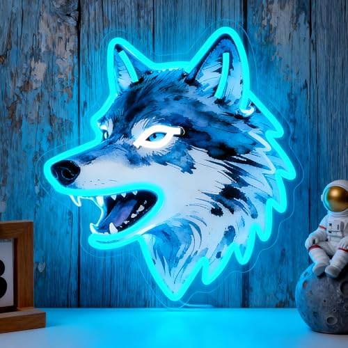 Wolf Neon Sign, UV Printed Wolf LED Wall Decor Light for Game Room by Gevbay