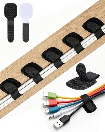 AGPTEK 80Pcs Self-Adhesive Cable Ties, Hook and Loop Cable Straps, Black by AGPTEK