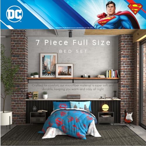 Superman DC Comics Kids Bedding Super Soft & Cozy Reverisble Microfiber Comforter and Sheet Set with Sham, 7 Piece Full Size, (Officially Licensed Product) By Franco - Image 4