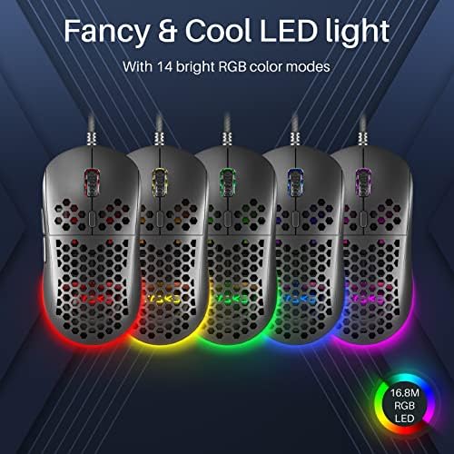 DIERYA M1SE Wired Gaming Mouse with Honeycomb Shell, 12800DPI Optical Sensor, 6 Programmable Macros, Software Support for Custom Key Config, and RGB Settings for Windows 7/8/10/XP, Vista, Linux-Black - Image 4