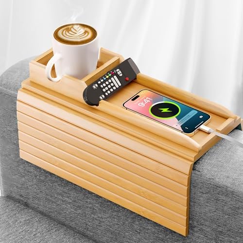 Couch Arm Tray with Cup Holder 3-in-1 Bamboo Sofa Armrest Table by Unknown