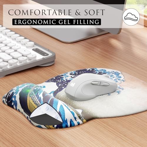 MROCO Ergonomic Mouse Pad with Gel Wrist Rest, 9.4 x 8.1 in, Great Wave - Image 3