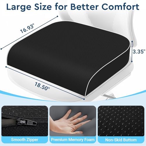 Seat Cushion, Memory Foam Office Chair Cushion, Black, X-Large | Office Desk Accessories, Butt Pillow for Long Sitting Sciatica, Coccyx, Tailbone, Hip Pain Relief - for Home, Car, Airplane - Image 2