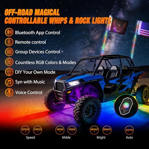 Nilight RGB LED Whip Light 2PCS 3FT with 4 Rock Lights Combo - Image 2