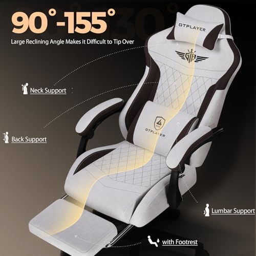 GTPLAYER Gaming Chair with Footrest, Big and Tall Game Chair High Back Computer Office Chair with Lumbar Support for Adults, Ergonomic Swivel Games Chair with Cushion Gaming, Fabric Brown - Image 5