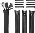 4-Pack Cable Management Sleeve with 10 Cable Clips for Wires, Nylon Zipper Tie for Desk Wire Organization, Adjustable Computer Cord Cover for Office Home Use by Gobelieve