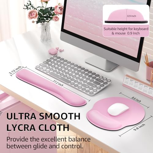KTRIO Keyboard Wrist Rest & Mouse Pad with Wrist Rest, Pale Pink | Memory Foam Wrist Support, Ergonomic Design, Non-Slip Base, Office and Home Use - Image 5