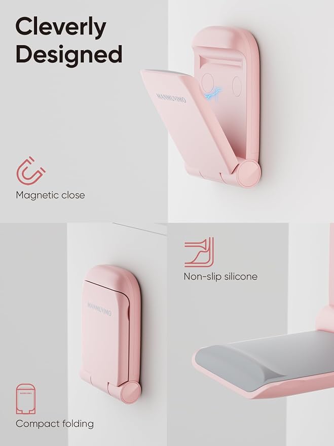 MAMUVIMO Headphone Stand, Headset Stand Foldable ＆ Sticky, Headphone Holder Hook Mount with Non-Slip Silicone, Adhesive Earphone Desk Hanger Clip Space-Saving for Airpods Max, All Earphones- Pink - Image 5