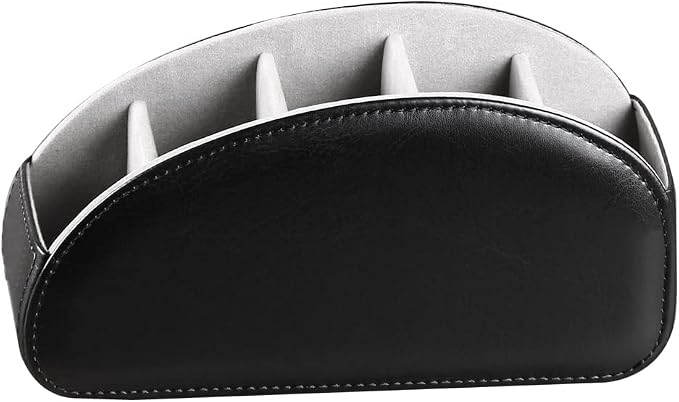 PU Leather Remote Control Holder with 5 Compartments - Storage Tray & Desktop Organizer for TV Remotes,Glasses,Pens,Accessories - Space-Saving Design for Bedside Table & Office Desk (Black) - Image 3