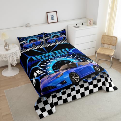 Feelyou Blue Racing Car Comforter Set Full for Kids Boys Girls Bedding Set - Image 3