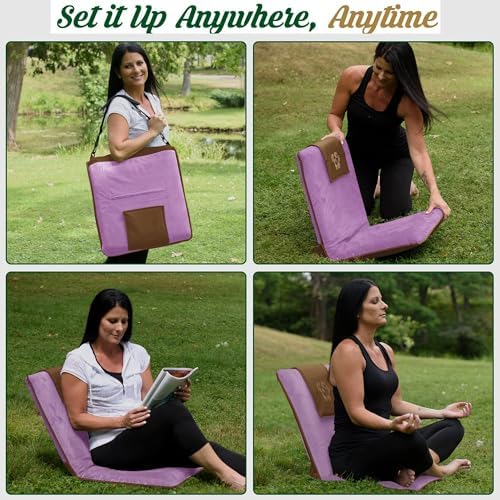 Adjustable Japanese Floor Chair with Back Support for Adults | Premium Meditation Chair for Seating, Yoga & Gaming -Folding Backjack Floor Chair with 6 Recline Positions, Thick Padding & Vegan Leather - Image 5