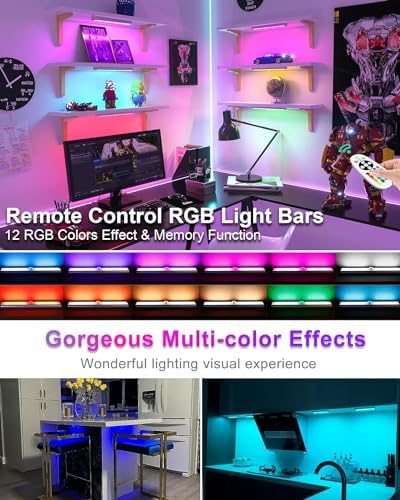 Under Cabinet Lights Wireless, 58-LED Rechargeable Motion Sensor Closet Lights with Remote Control, RGB Color Changing Under Counter Lights for Kitchen, Pantry, Bedroom, Stairs, 2 Pack - Image 2